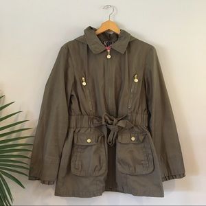 BETSEY JOHNSON ruffle khaki green rain coat